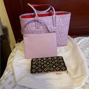 Christian Louboutin "Cabata" tote & Panettone wallet 3 pc Set